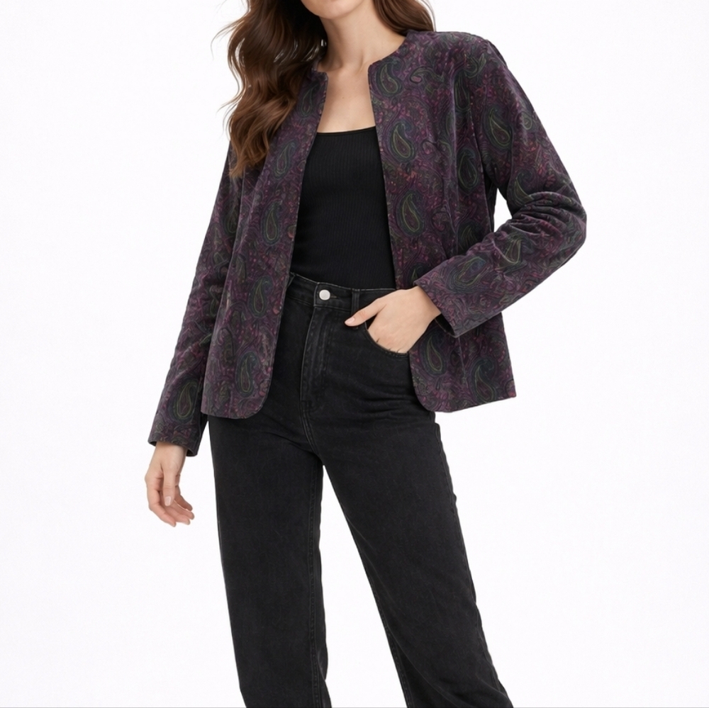 VINTAGE MICHAEL LEWIS Paisley Velvet Jacket | M | Purple Green | 90s Whimsigoth